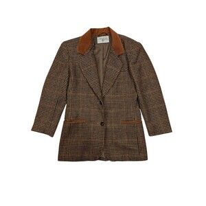 Vintage International Scene Blazer Sport Coat 3/4 Tweed Plaid Wool Suede Collar